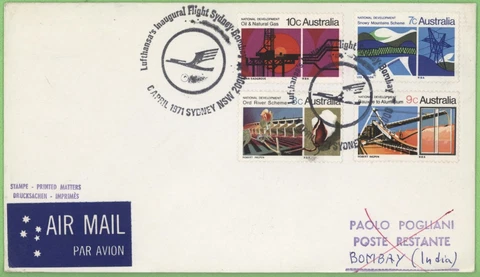 Australia 1971 Lufthansa First Flight Cover Sydney - Bombay (India), arrival pm Cover