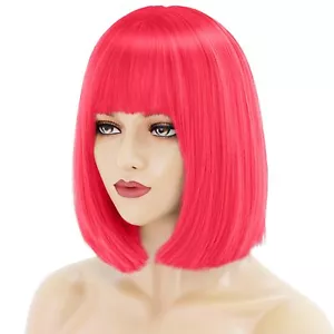 Lo último Peluca Bob Corta Rosa con Flequillo Disfraz Fiesta Halloween Baile Caliente Rosa Corte Bob - Imagen 1 de 7