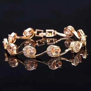 14ctw Lab Created Oval Champagne & Diam 14K Rose Gold Plated Tennis Bracelet 8” - Picture 1 of 3