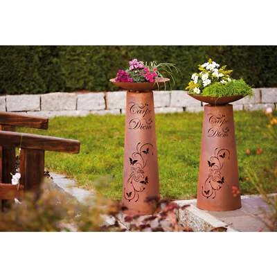 Rostsäule mit Schale "Säule Kegel - Ornament" Edelrost Pflanzsäule Gartensäule - Bild 1 von 4