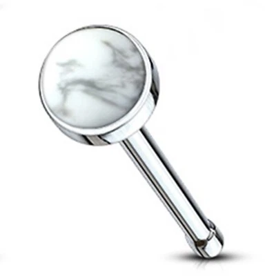 Anillo Hueso Nariz Piedra Blanco Howlita Cabeza 3mm Calibre 20 1/4" Acero * Foto 1 de 3