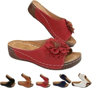 Women Breathable Soft Sole Orthopedic Slippers Open-Toe Wedge Sandals - Picture 1 of 20