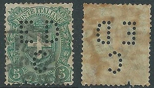 1896-97 REGNO USATO STEMMA 5 CENT PERFIN EDC - S67 - Picture 1 of 1