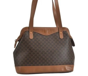 Authentic CELINE Macadam Blason Shoulder Hand Bag PVC Leather Brown Junk 3727M - Picture 1 of 10