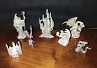 Lot of 7 Vintage Comstock CCI Pewter Castles-Dragons-Wizard Figurines w/Crystals
