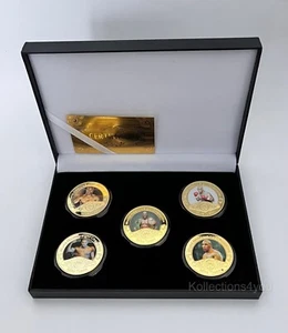 Mike Tyson 5 Gold Plated Coins, World Heavy Weight Champion- With Display Box - Picture 1 of 4