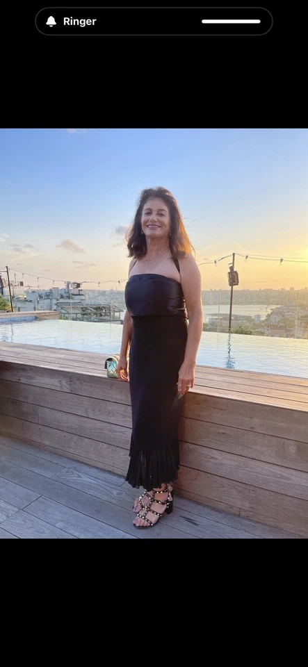 VERSACE Black Virgin Wool Dress. Satin Silk Trim Chiffon Ruffle. Size IT 42.US S - Image 1 of 4