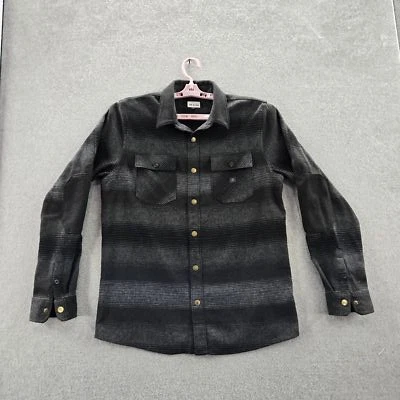 Roark Men Button Up Shirt M Black Wool Striped Nordsman Woven Flannel - Image 1 of 4