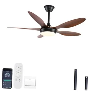 46 inch Brown Modern Ceiling Fans with Lights Remote/APP Control, Low Profile  - Picture 1 of 7