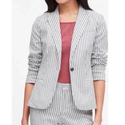 Banana Republic Navy White Striped Bi-Stretch Linen Blend Blazer NWT Size 4 - Image 1 of 4