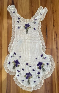 Vintage Hand Embroidered Silk Apron Front Unfinished with Damage Flowers Lace - Picture 1 of 7