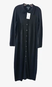 BLOOMINGDALES Size L 100% Cashmere Button Midi Sweater Dress Black NWT H5 FLAW - Picture 1 of 10