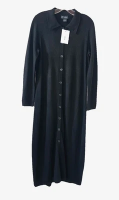 BLOOMINGDALES Size L 100% Cashmere Button Midi Sweater Dress Black NWT H5 FLAW - Image 1 of 4