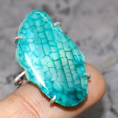 925 Серебряное покрытие зеленый солнечный кварц этническое кольцо ювелирных изделий размер США 8 GW - Изображение 1 из 3