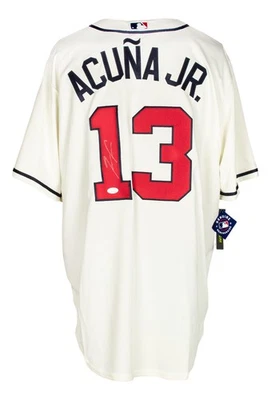 Ronald Acuna Jr. Signed Atlanta Braves Cream Nike Baseball Jersey JSA - Image 1 of 4