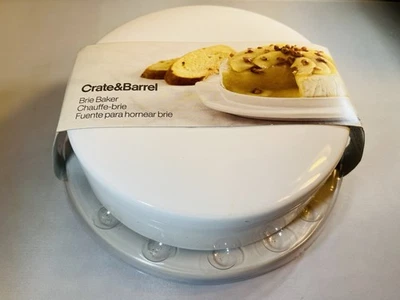 Crate Barrel Ceramic Brie Baker White Entertain Holiday NEW - Image 1 of 4