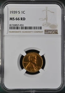 1939-S 1C RD Lincoln Wheat One Cent NGC MS66RD 8155857-031 - Picture 1 of 2