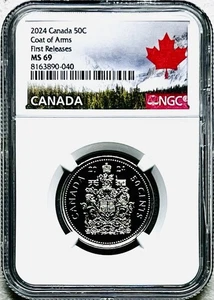 2024 CANADA COAT OF ARMS 50C HALF DOLLAR NGC MS69 TOP GRADE FIRST RELEASES - Picture 1 of 3