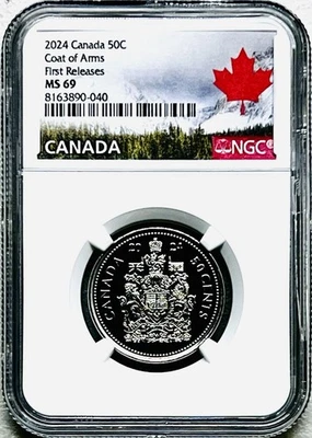 2024 CANADA COAT OF ARMS 50C HALF DOLLAR NGC MS69 TOP GRADE FIRST RELEASES - Image 1 of 3
