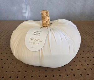 Shaped Velvet Pumpkin Throw Pillow 12x9inch Threshold Halloween Fall Decor Cream - Picture 1 of 3