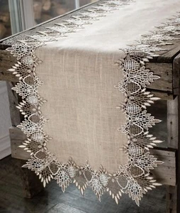 Neutral Earth Tones Lace Table Runner Dresser Scarf Coffee Table Runner Brown... - Picture 1 of 5