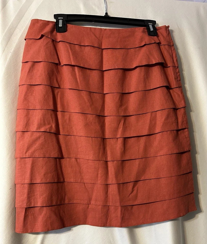Falda Larry Levine Mujer Línea A Lino Pétalo Plegable Forrada Naranja Óxido Talla 10 (SK7) Foto 1 de 4