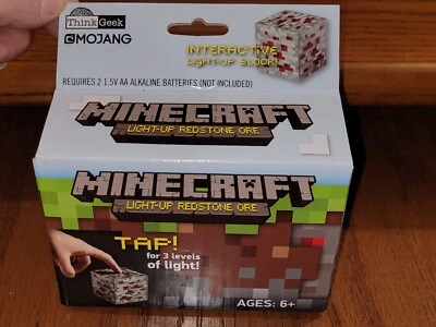 New! MINECRAFT LIGHT-UP REDSTONE ORE Interactive Light-Up Block ThinkGeek 2014 - Image 1 of 3