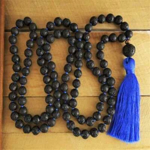 8mm Lava Stone Tassels 108 Beads Mala Gemstone Necklace Gift Spiritual Chakra - Picture 1 of 9