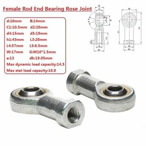 M10 Female Rod End Bearing Rose Joint Right/Left Hand Thread SI10T/K SIL10T/K - Picture 1 of 4