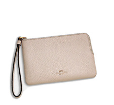 Coach Small L Zip Pouch Wristlet Pebbled Leather C3650G in Chalk