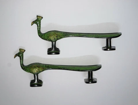 Bird Shape Aesthetic Door Puller Engraved Brass Peacock Temple Gate Handle HK151 Cover