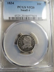 1834 Capped Bust Dime -- PCGS VF20 -- Small 4 -- 635,000 Minted - Picture 1 of 4