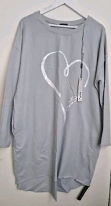 Roman Oversized Grey Heart Long Sweater Dress Size M Womens Sweatshirt Tunic Top - Picture 1 of 15