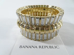 Banana Republic Baguette Gold crystal Elastic Stretch Statement Bracelet NWT 79 - Picture 1 of 4