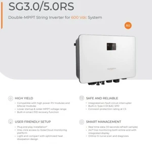 SUNGROW 5kw SG5.0RS 1 Phase 2MPPT GEN 3 Solar Inverter with WIFI - 10 Year Wnty - Picture 1 of 3