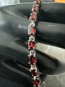 Armband Silber 925er mit roten Edelsteinen - Bild 1 von 8