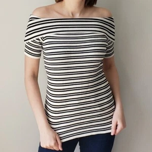 The Limited Striped Off the Shoulder Top S Ribbed Black and White NWT - Picture 1 of 12