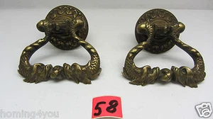 XXL Paar Türklopfer Tür Griff Stoßgriff Fabelwesen massiv Bronze 18 Jh. - Picture 1 of 12