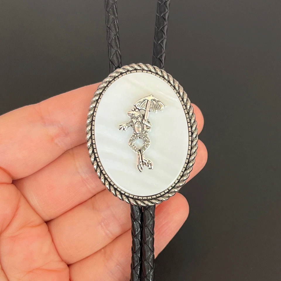 Madre de la Perla y Plata Rana Bolo Corbata 39 pulgadas Cuero Western Collar de Boda Foto 1 de 4