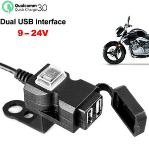 12V Motorrad Lenker Dual USB Buchse Steckdose Ladegerät mit Schalter wasserdicht - Zdjęcie 1 z 8