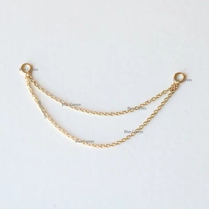 Pendiente chaqueta oreja cadena oro amarillo macizo doble oro macizo 14k (individual) - Imagen 1 de 5