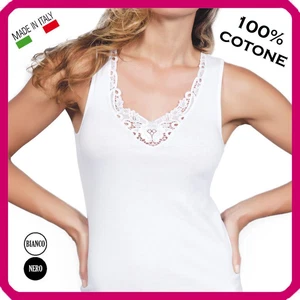 Canottiera intima da donna in cotone canotta spalla larga con pizzo taglie forti - Foto 1 di 5