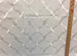 Fabric White Linen Like Translucent Diamond Lattice Design Embroidered 54" DIY - Picture 1 of 2