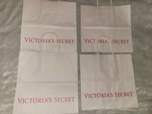 (4)Victoria’s Secret Medium Paper Shopping Gift Bags Pink Letter on White Paper 