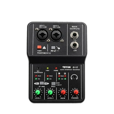 Q12 2 Channels Professional Portable Audio Interface Sound Card Console Mixer AI - Image 1 of 4