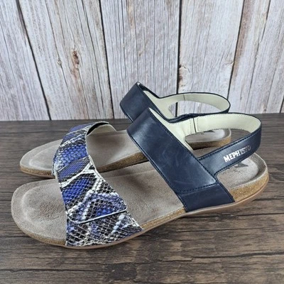 Mephisto Agave Slingback Leather Sandals Women's Sz 11 EU41 Navy Snakeskin (GUC) - Image 1 of 4