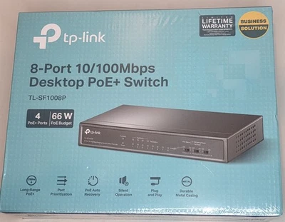 Switch PoE+ de escritorio TP Link 8 puertos 10/100 Mbps TL-SF1008P 4 puertos, 66 W PoE económico Foto 1 de 4