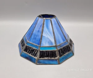 Vintage Tiffany Style 4" Blue Stained Glass Lampshade for Table Lamp - Picture 1 of 11