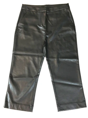 Next Black Faux Leather Trousers wet look size 16 wide leg high rise - Image 1 of 4