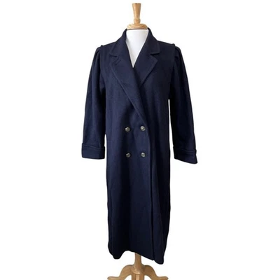 Vintage JOFELD Eastland Fabric USA Navy Blue Wool MCM Trench Coat size M - Image 1 of 4
